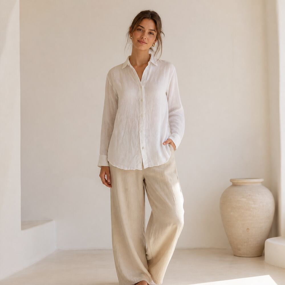 Martina Vidal Venezia White Linen Button Down Shirt XS Made in Italy